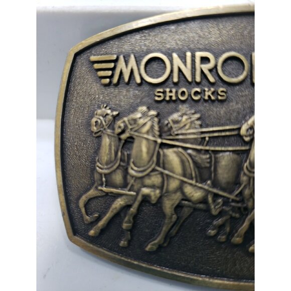 Vintage Monroe Shocks Stagecoach Horses Belt Buckle TASCO IND. DALLAS TEXAS - Picture 2 of 9